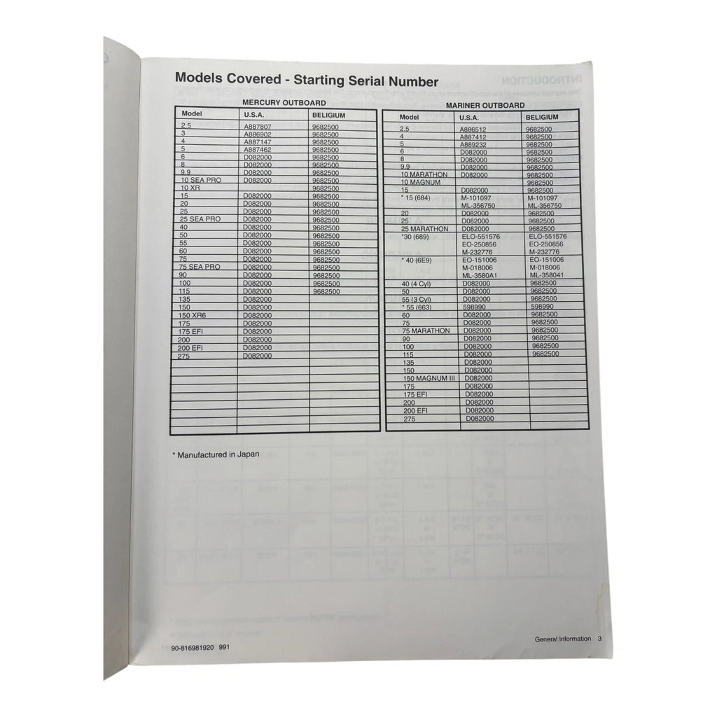 Technicians Handbook for Mercury Mariner Outboards (1992) 90-816981920