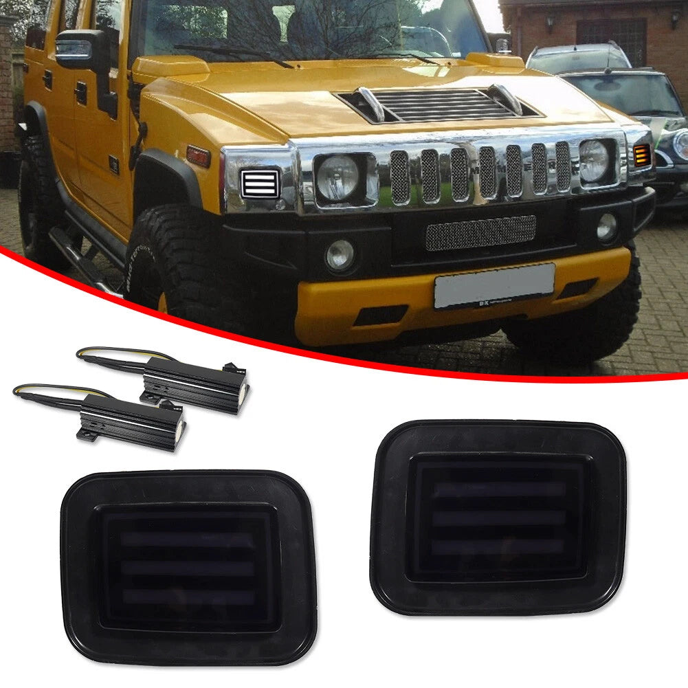 Smoke Switchback LED Front Bumper DRL Turn Signal Lights for Hummer H2 (2003–2009)