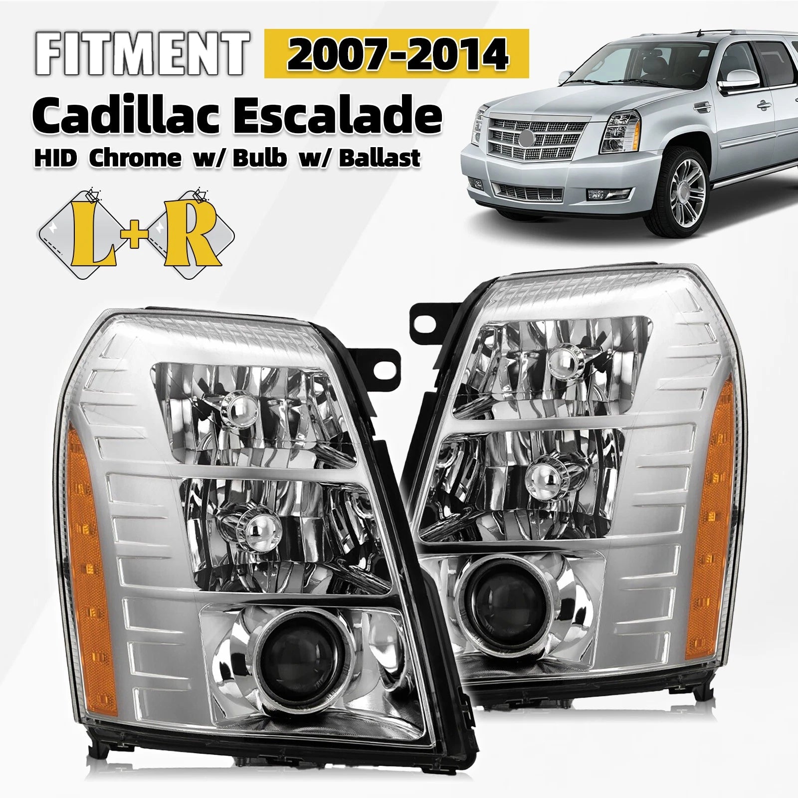 HID Headlight Set for Cadillac Escalade (2007–2014) w/Bulb & Ballast