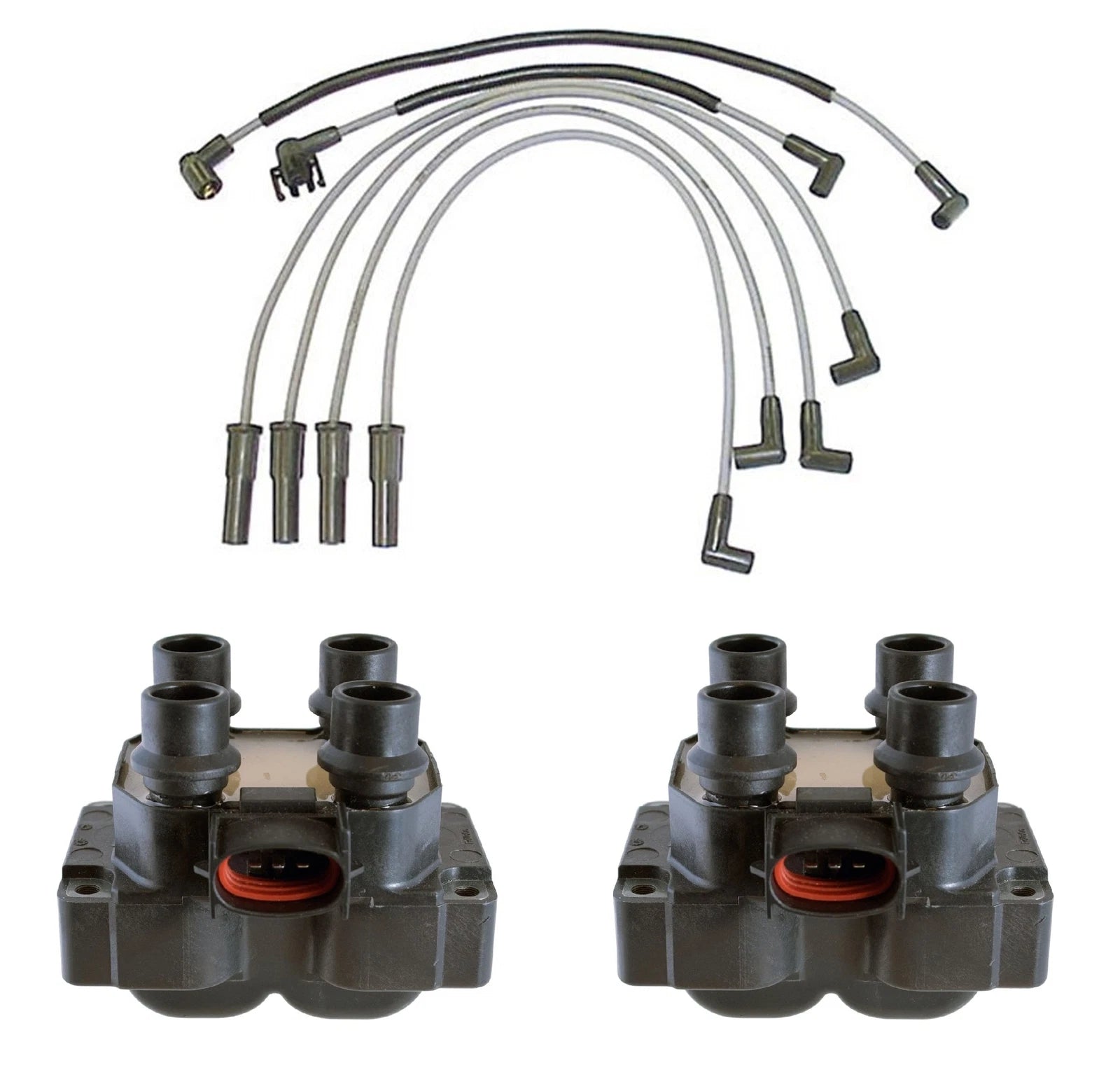 2X Ignition Coils & Spark Plug Wires for Ford Ranger 2.3L L4 (1998–2000)
