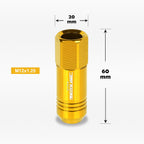 Set of 20 M12X1.25 Gold JDM Open End Conical Hex Wheel Lug Nuts + Extension 20mm x 60mm