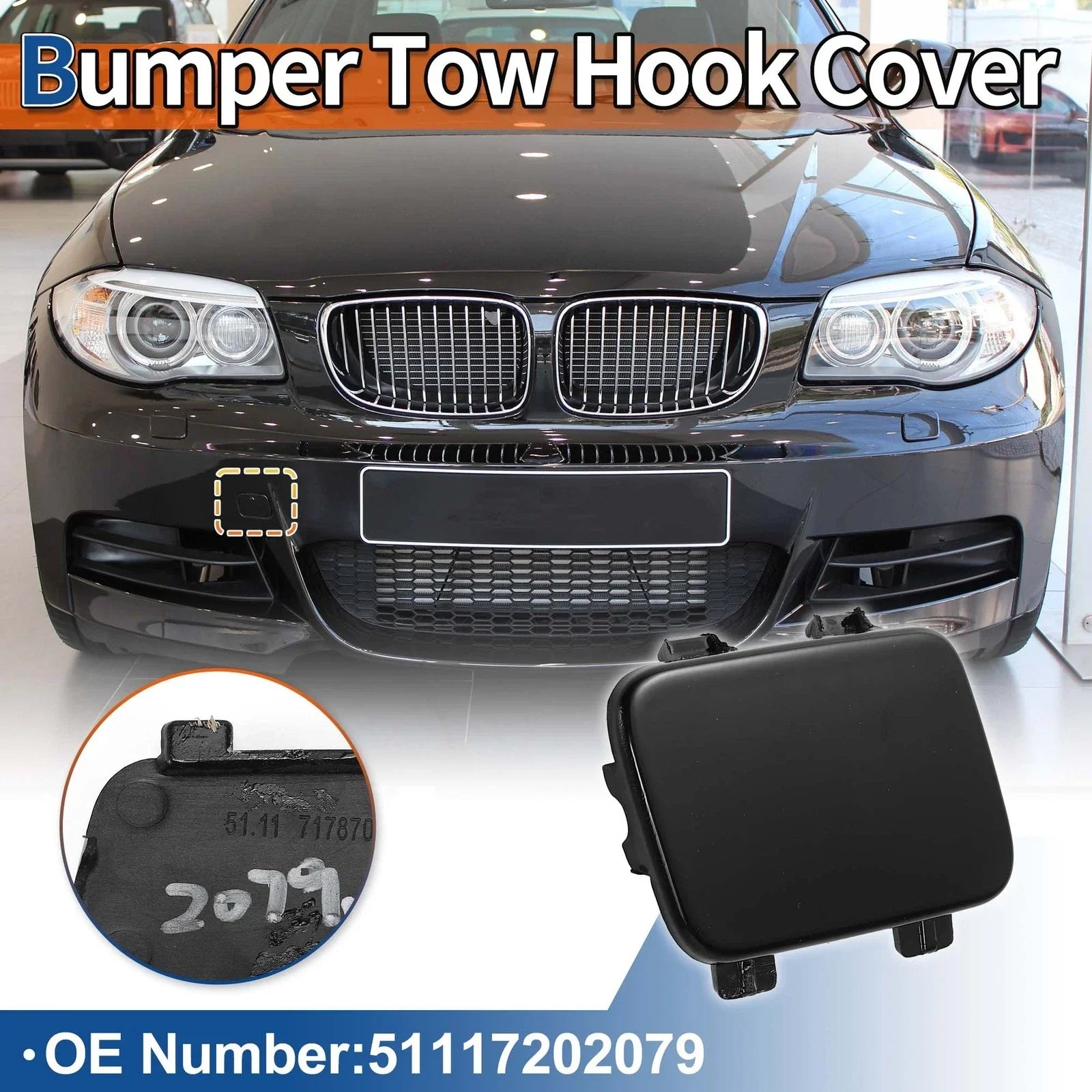 Tow Hook Cover Front Bumper for BMW 1 Series Black
