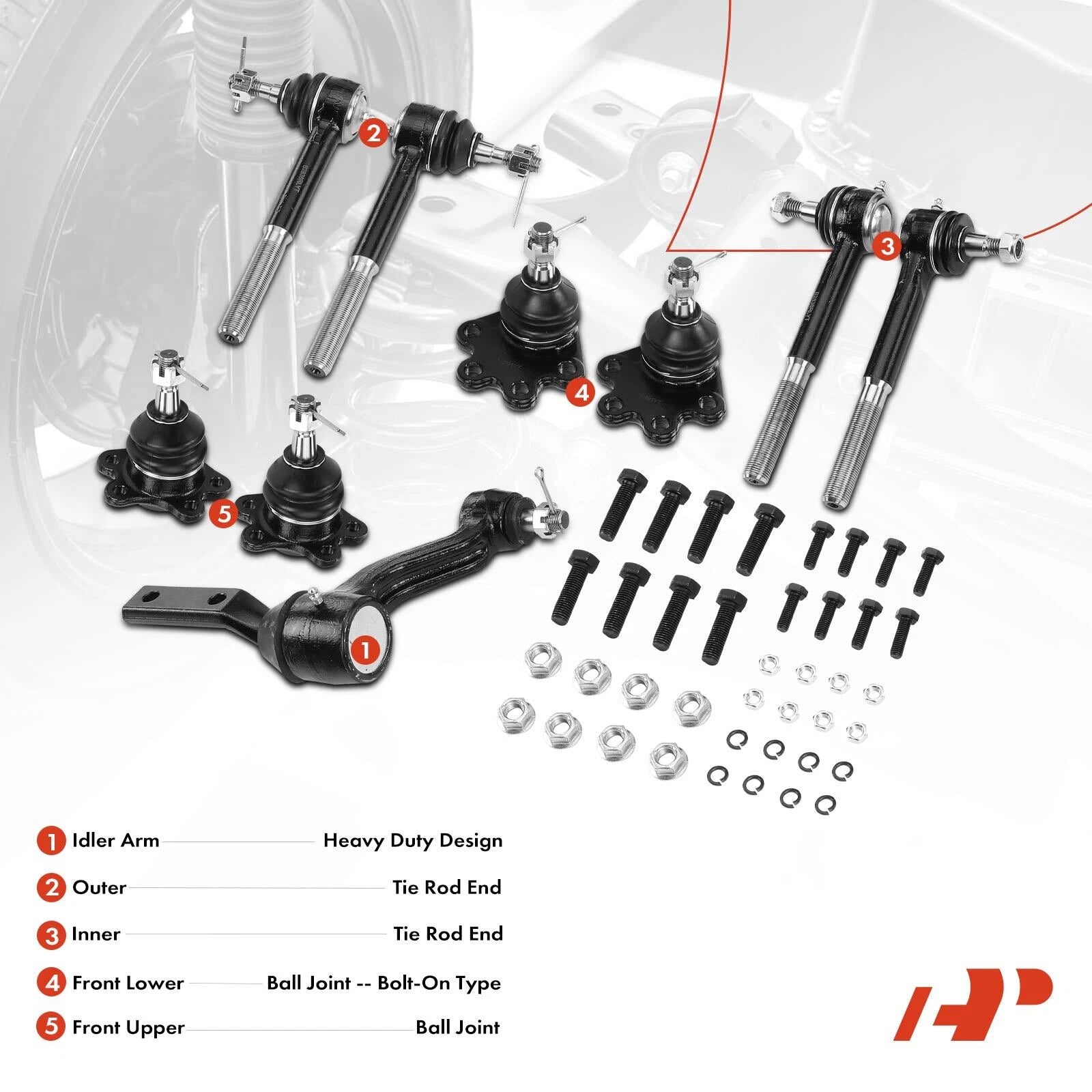 9x Front Idler Arm Ball Joint Tie Rod End for Chevy K2500 (1988–1992)
