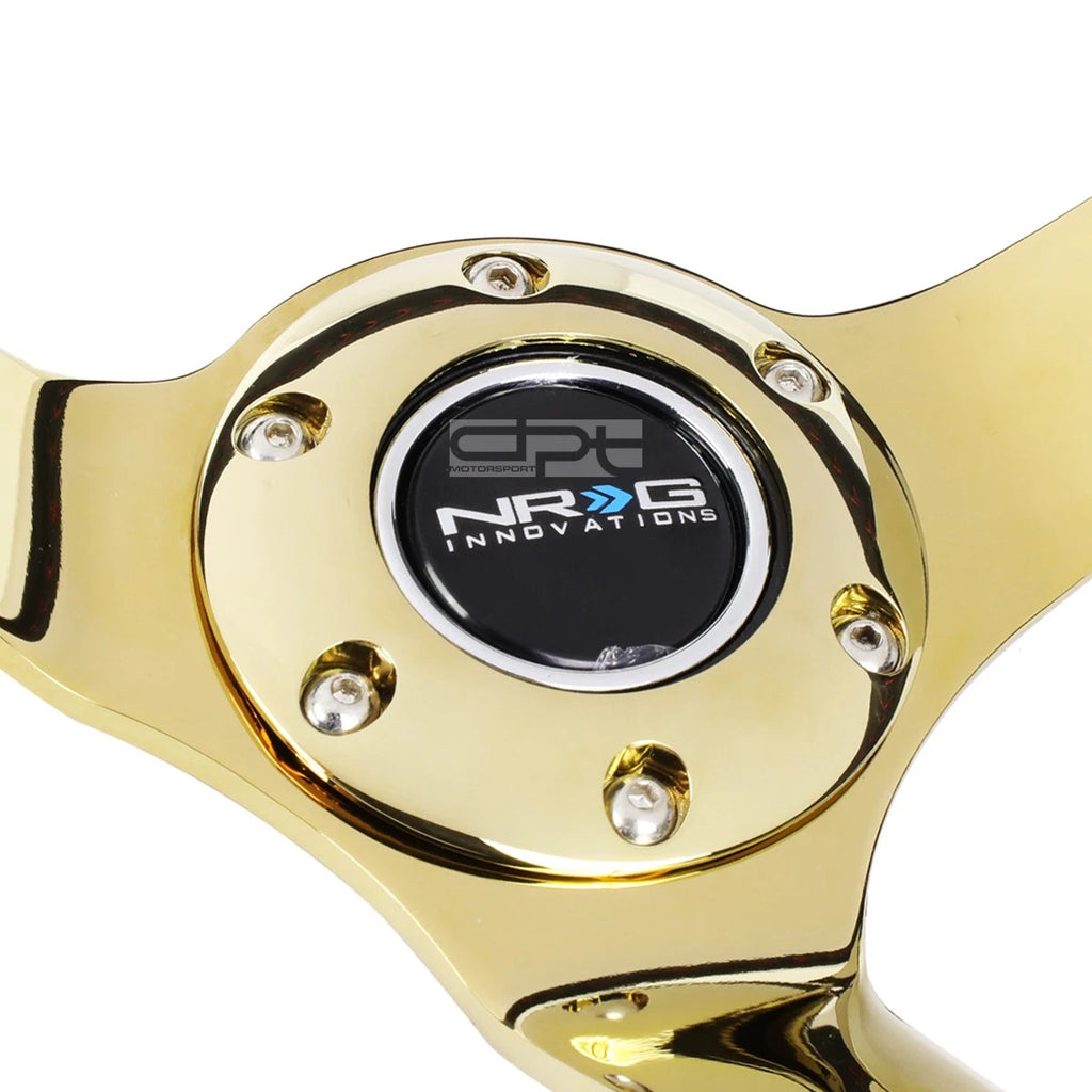 NRG 35cm Deep Dish Steering Wheel for Universal Fit (3" Deep, Gold Spokes)