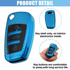 Silicone Smart Key Fob Case Cover for Audi A3 A1 (2013–2020) - Carbon Fiber Blue