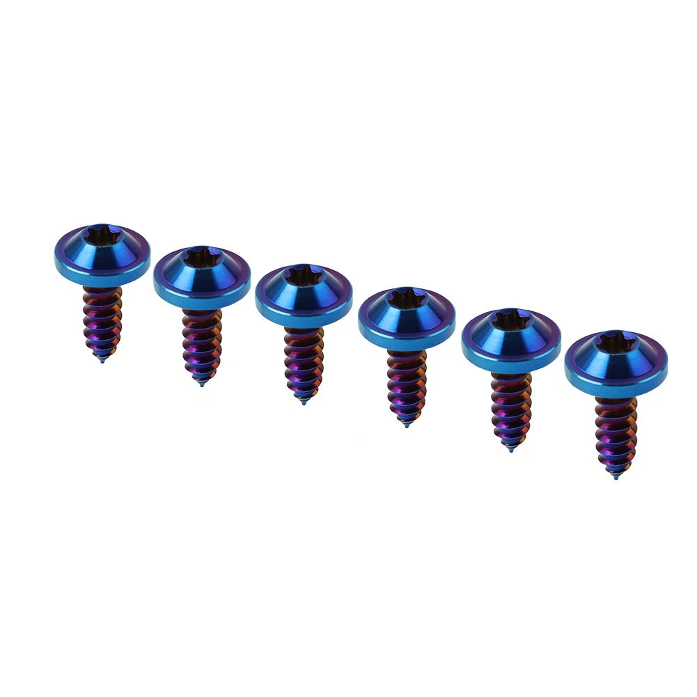 Set of 6 Titanium M5x15mm Torx Head Self Tapping Screws for Automotive Use