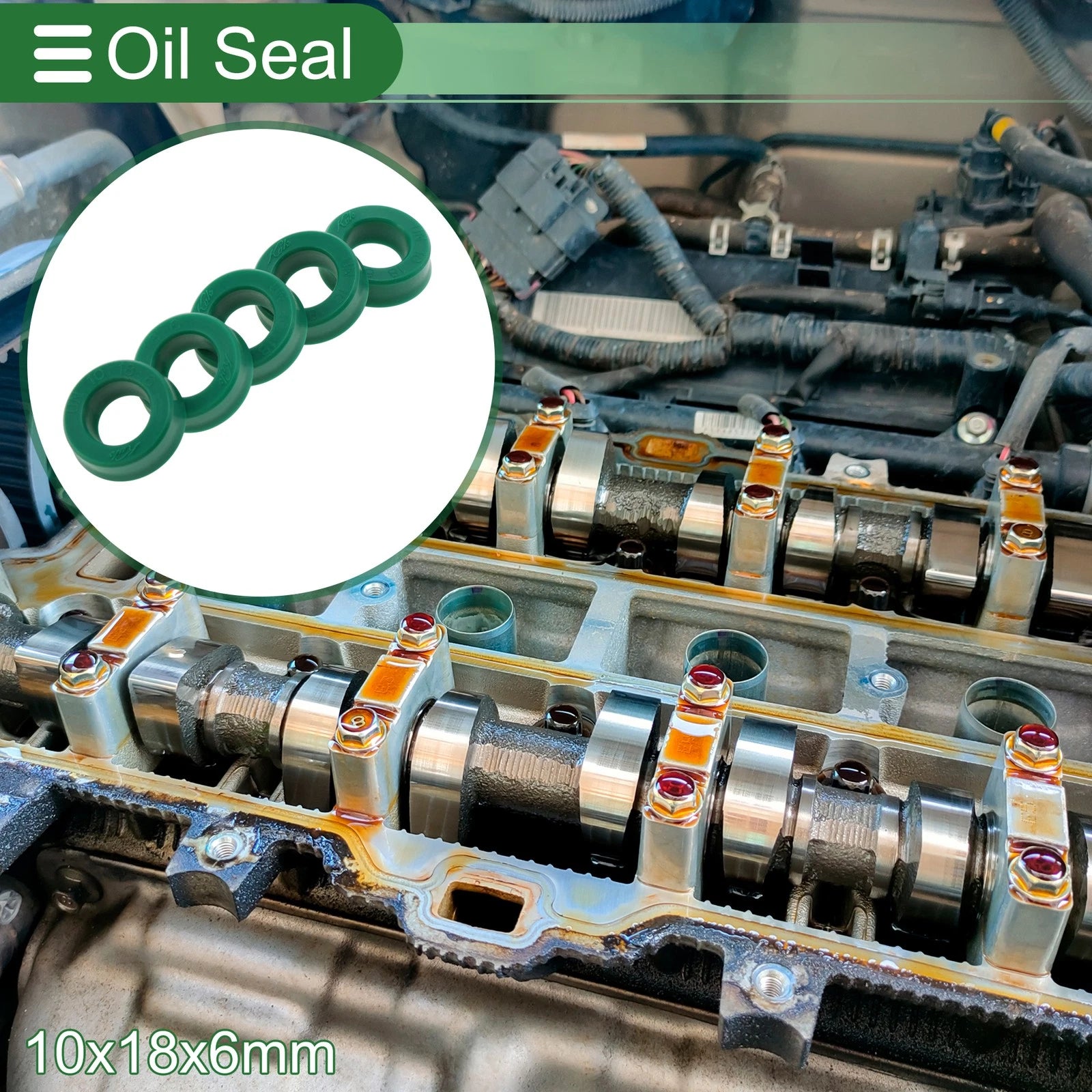 Set of 5 Oil Seal Rotary Shaft Seal 10x18x6mm High Pressure Green