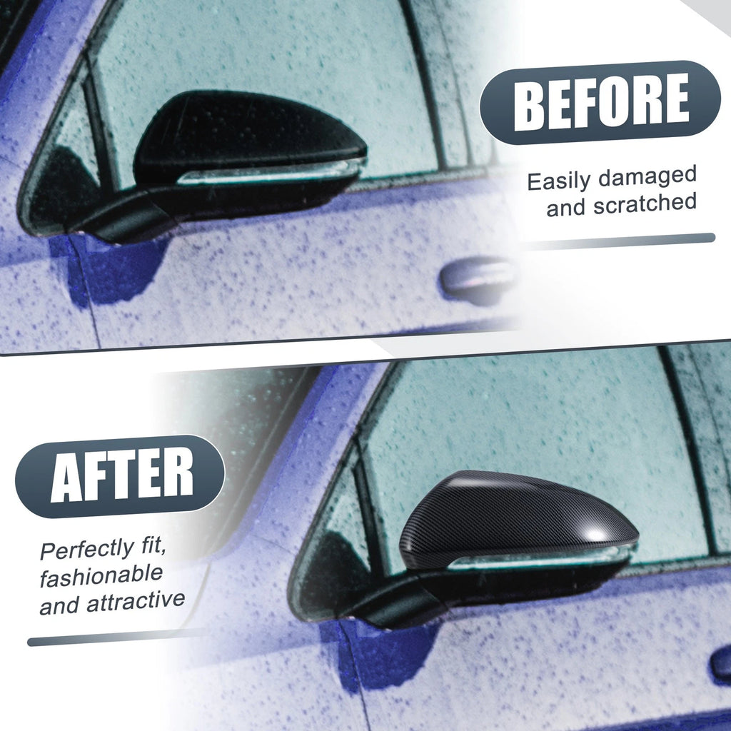 Pair Rearview Mirror Cover Cap Black Carbon Fiber for Volkswagen Golf MK7 (2015–2020)