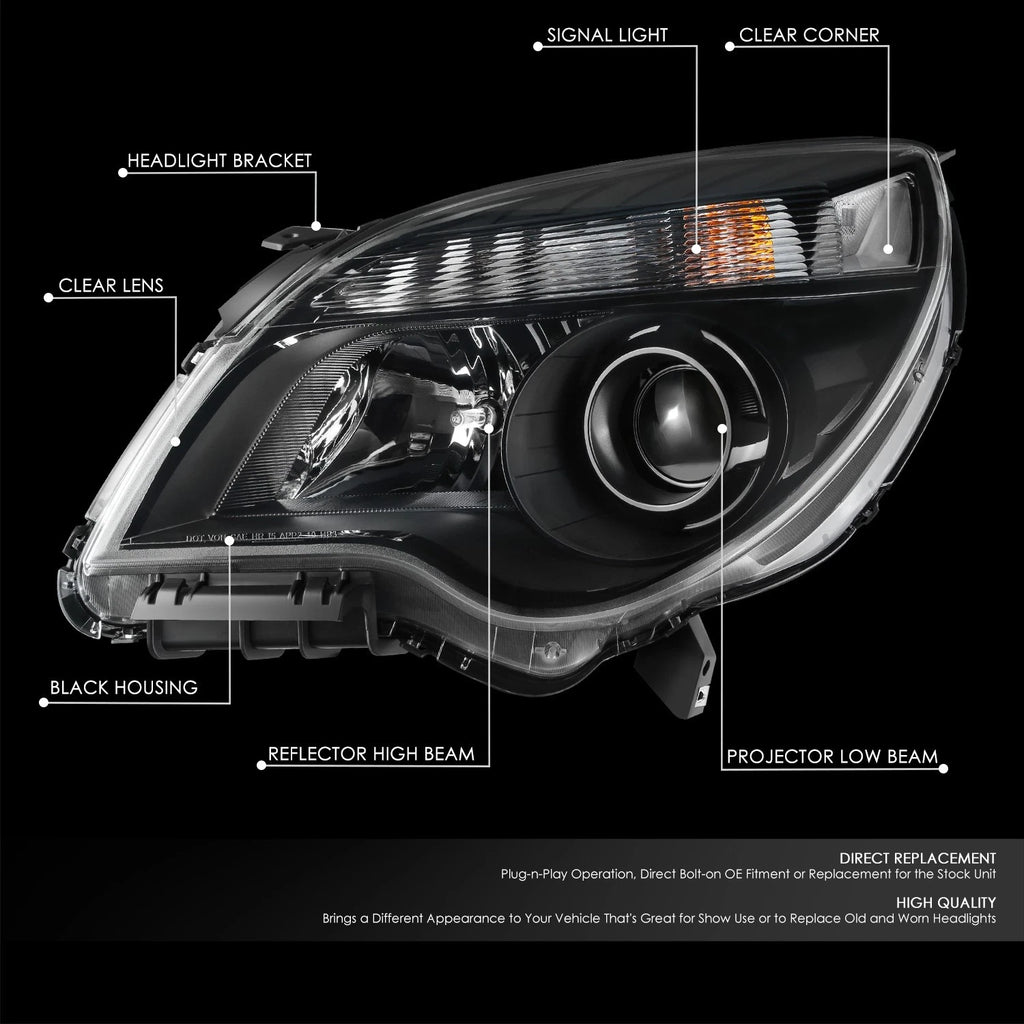 Set of 2 Projector Headlights for Chevrolet Equinox (2010–2015) OE Black Housing Amber