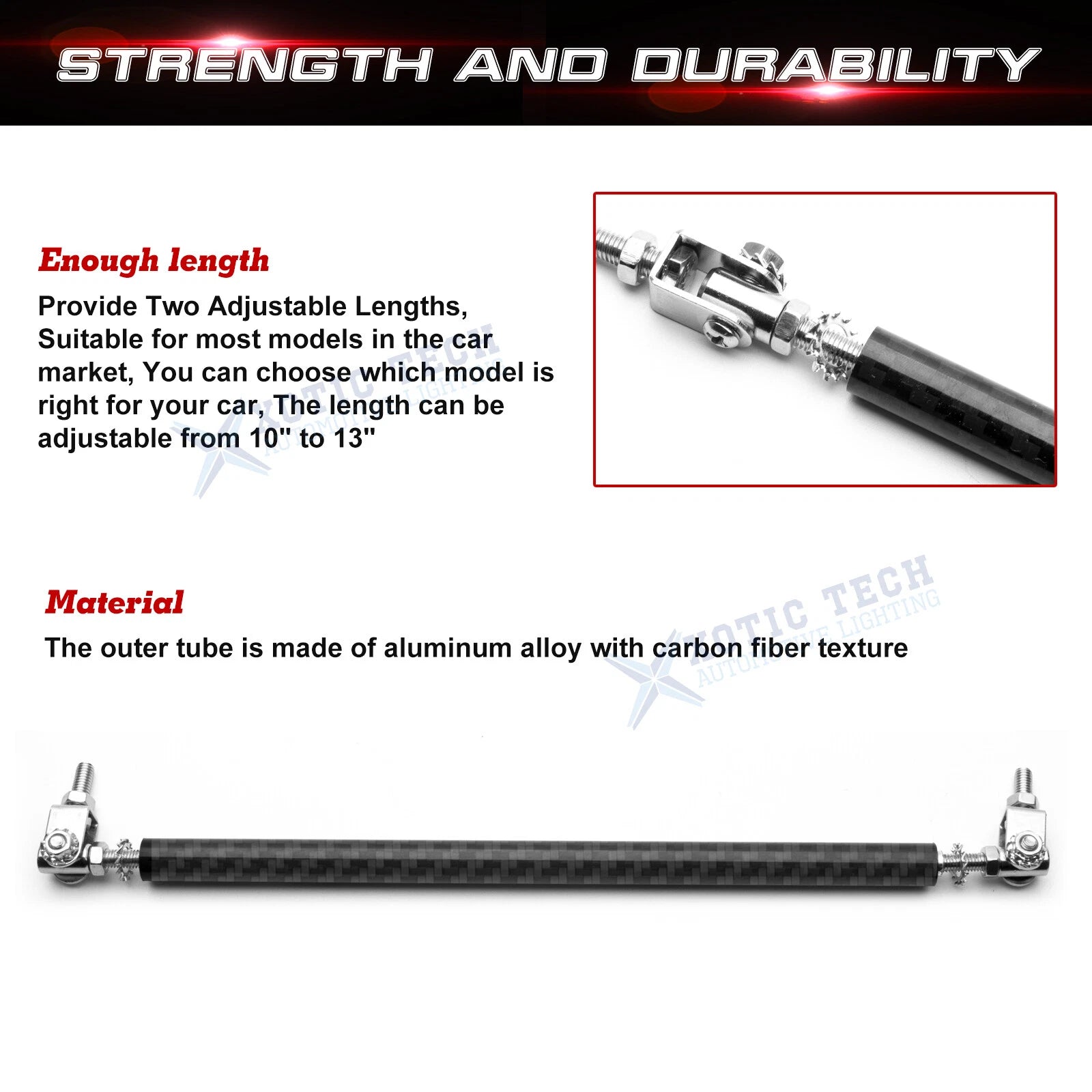2Pcs Drift Front Bumper Lip Splitter Rod Strut for Ram Lincoln Rivian (2015-2025)