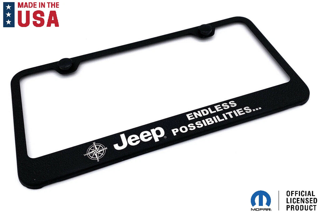 License Plate Frame Black OEM Replacement with Jeep Script Logo for Jeep Wrangler (2007–2026)