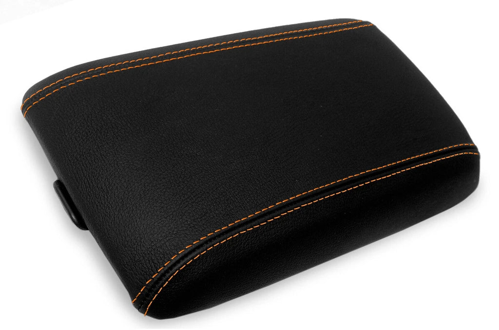 Leather Console Lid Armrest Cover for Pontiac GTO (2004–2006) Black Orange Stitch