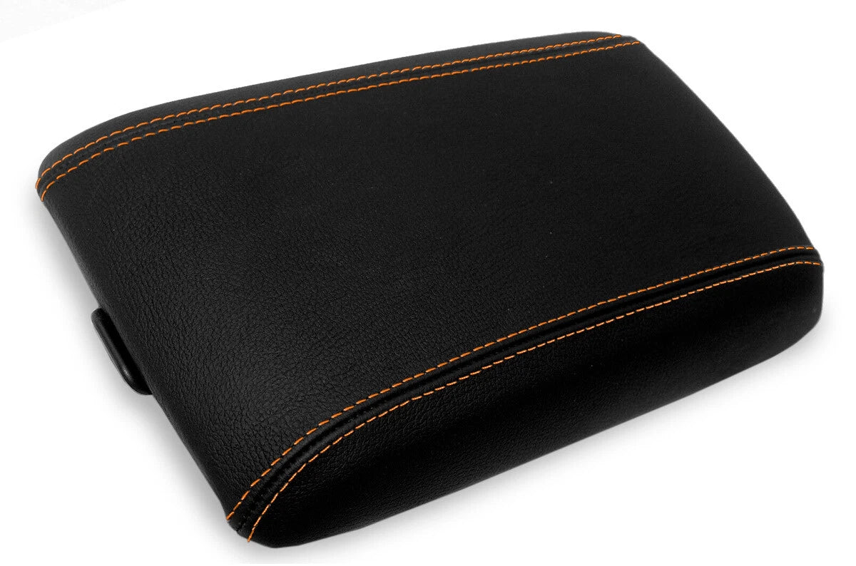 Leather Console Lid Armrest Cover for Pontiac GTO (2004–2006) Black Orange Stitch