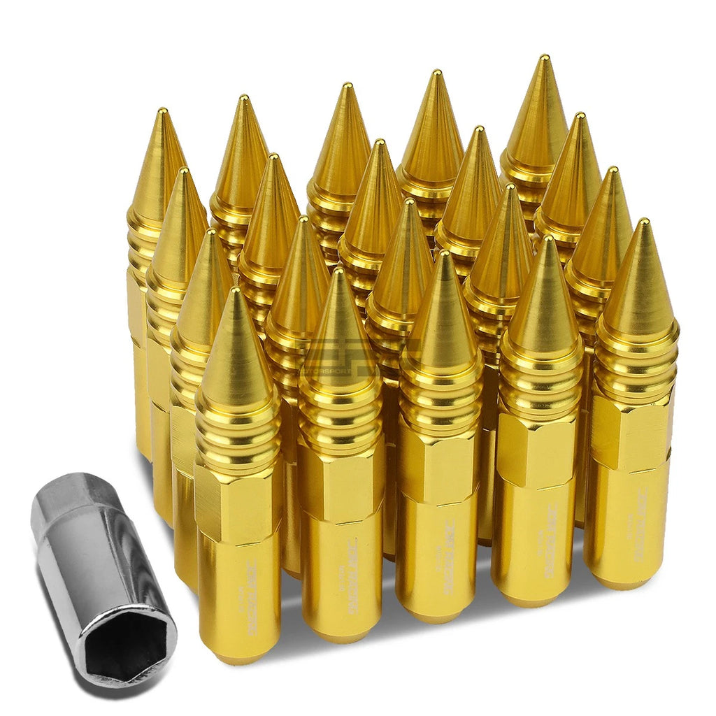 20x M12x1.5 107mm Tall Gold Aluminum Spiked Cap Lug Nuts + Adapter
