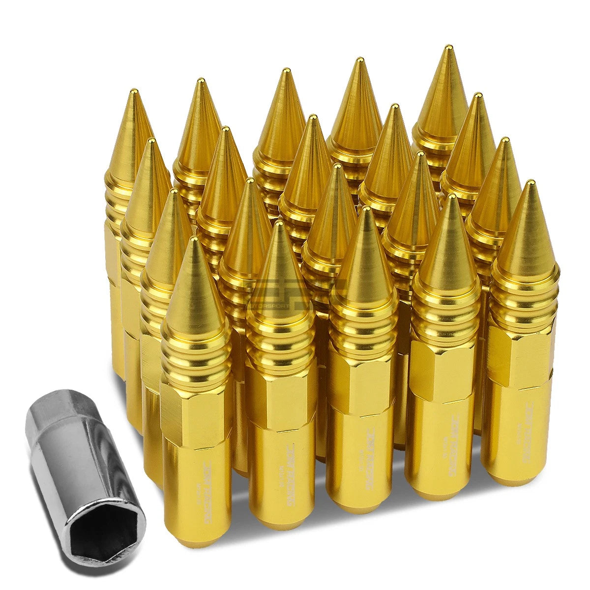 20x M12x1.5 107mm Tall Gold Aluminum Spiked Cap Lug Nuts + Adapter