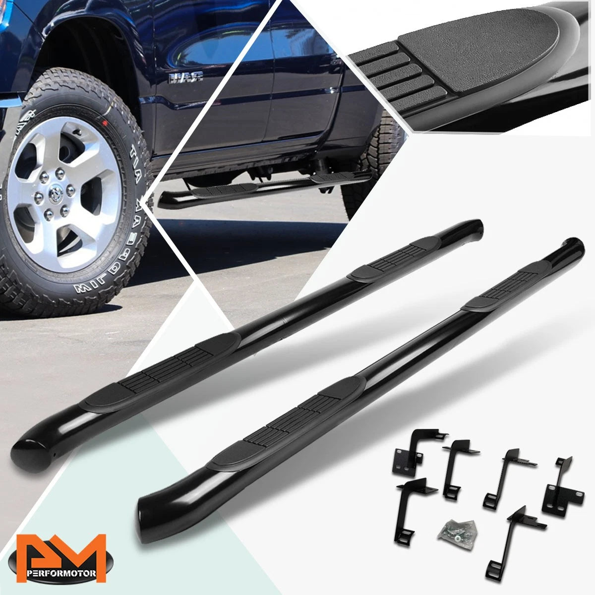 3" Round Step Nerf Bar Running Board for Ram 1500 Pickup Crew Cab (2019–2020)