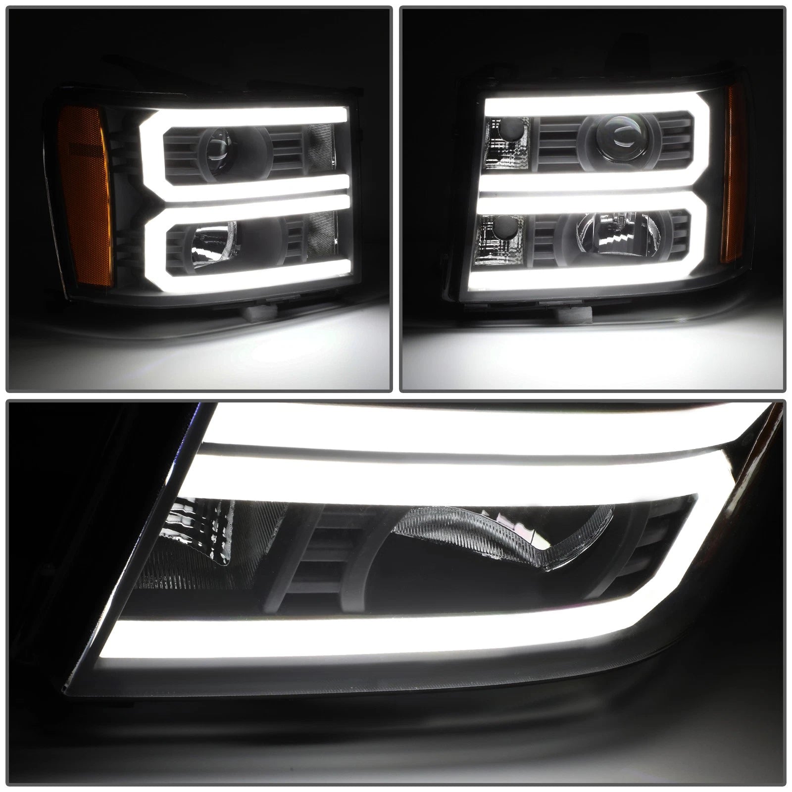 Custom LED U-Light Bar DRL Projector Headlight for GMC Sierra (2007–2014)