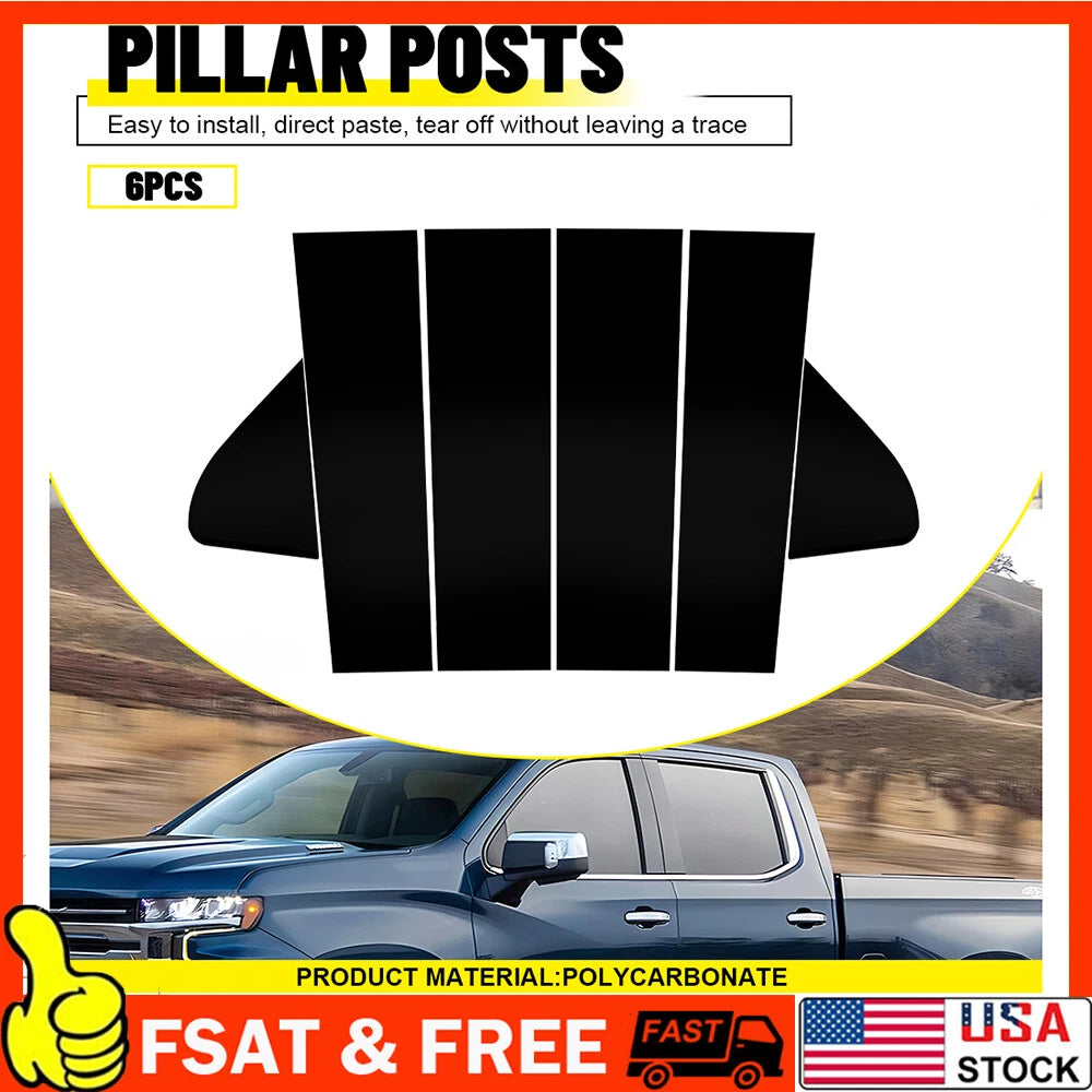 6X Black Pillar Posts for Chevrolet Silverado 1500 (2019â2022) Door Window Cover