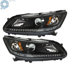 Headlight Set for Honda Accord (2013-2015) Halogen Black
