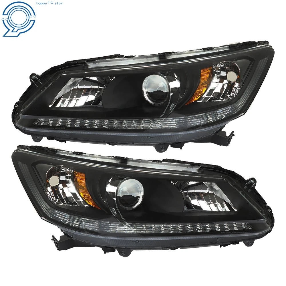 Headlight Set for Honda Accord (2013-2015) Halogen Black