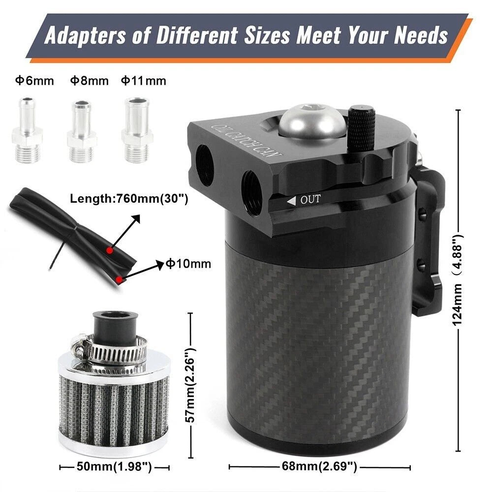 Oil Catch Can Kit for - Carbon Fiber, Baffled, Breather Filter
