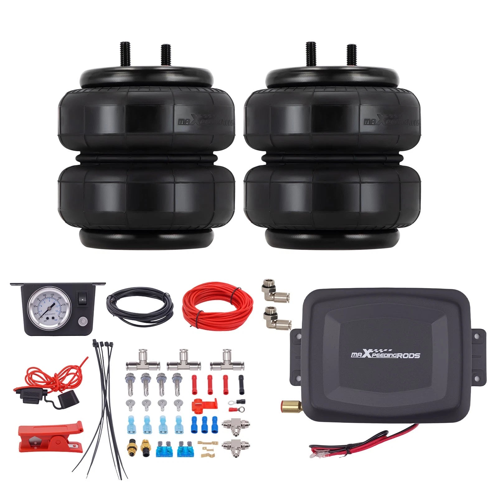 Pair Air Ride Bags + Air Compressor Kit for Ford (Replacement for Firestone 6781)