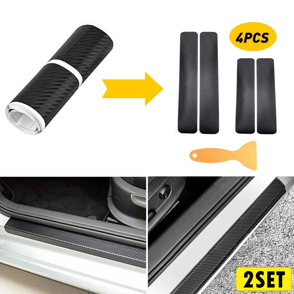 8x Carbon Fiber Scuff Plate Sill Sticker for Car Door Protector (2022)