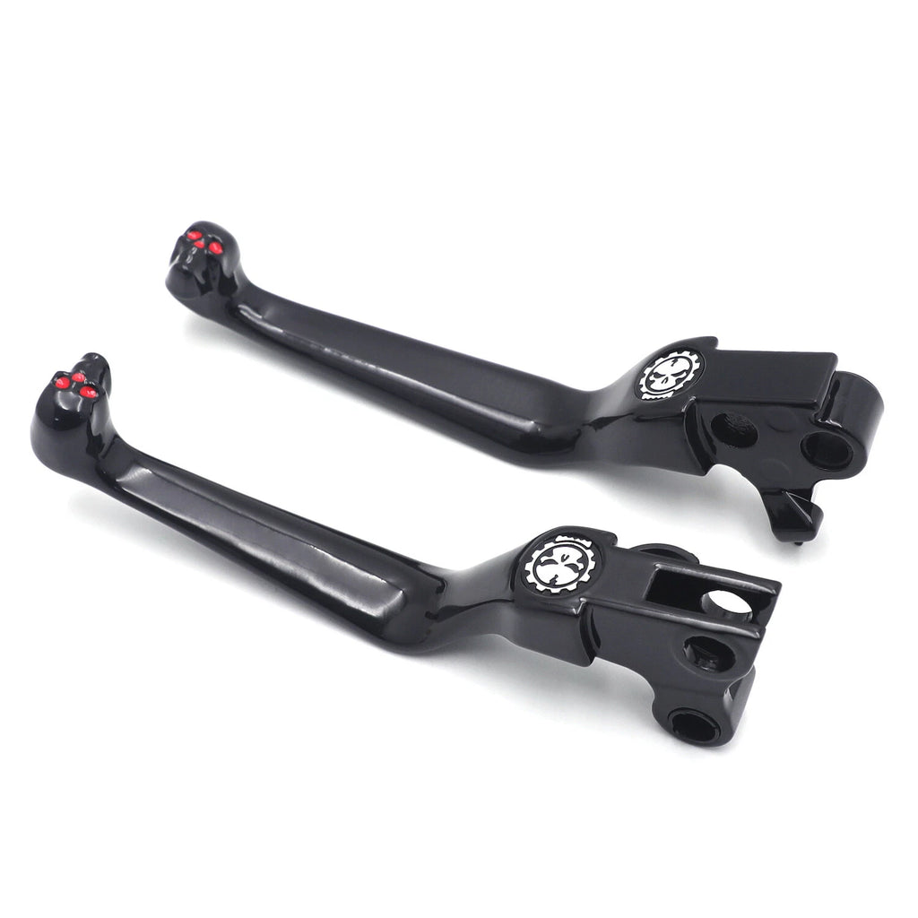 Black Smooth Skull Wide Blade Levers for Harley XL/Dyna/Softail (1996–2014)
