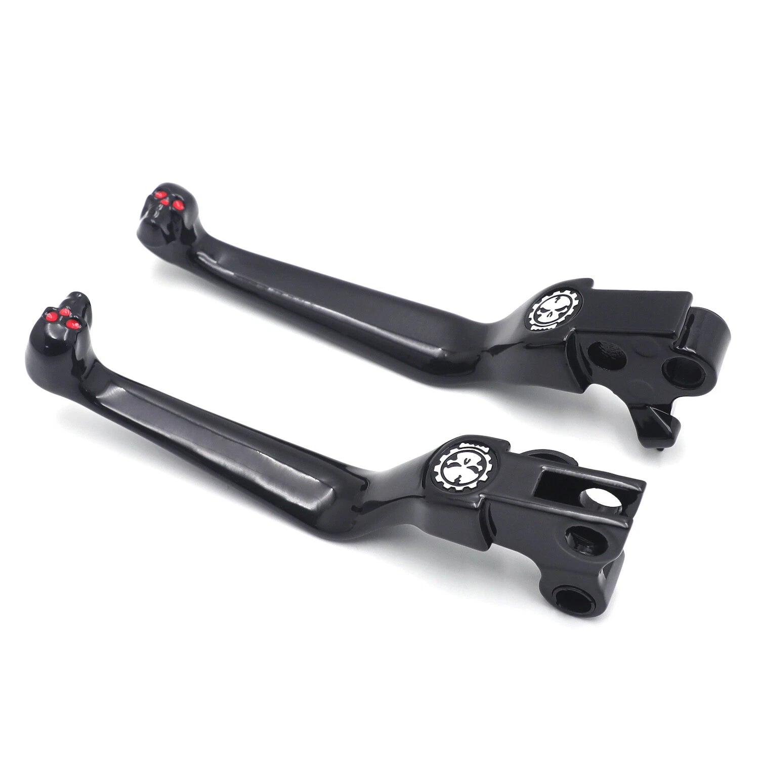 Black Smooth Skull Wide Blade Levers for Harley XL/Dyna/Softail (1996–2014)