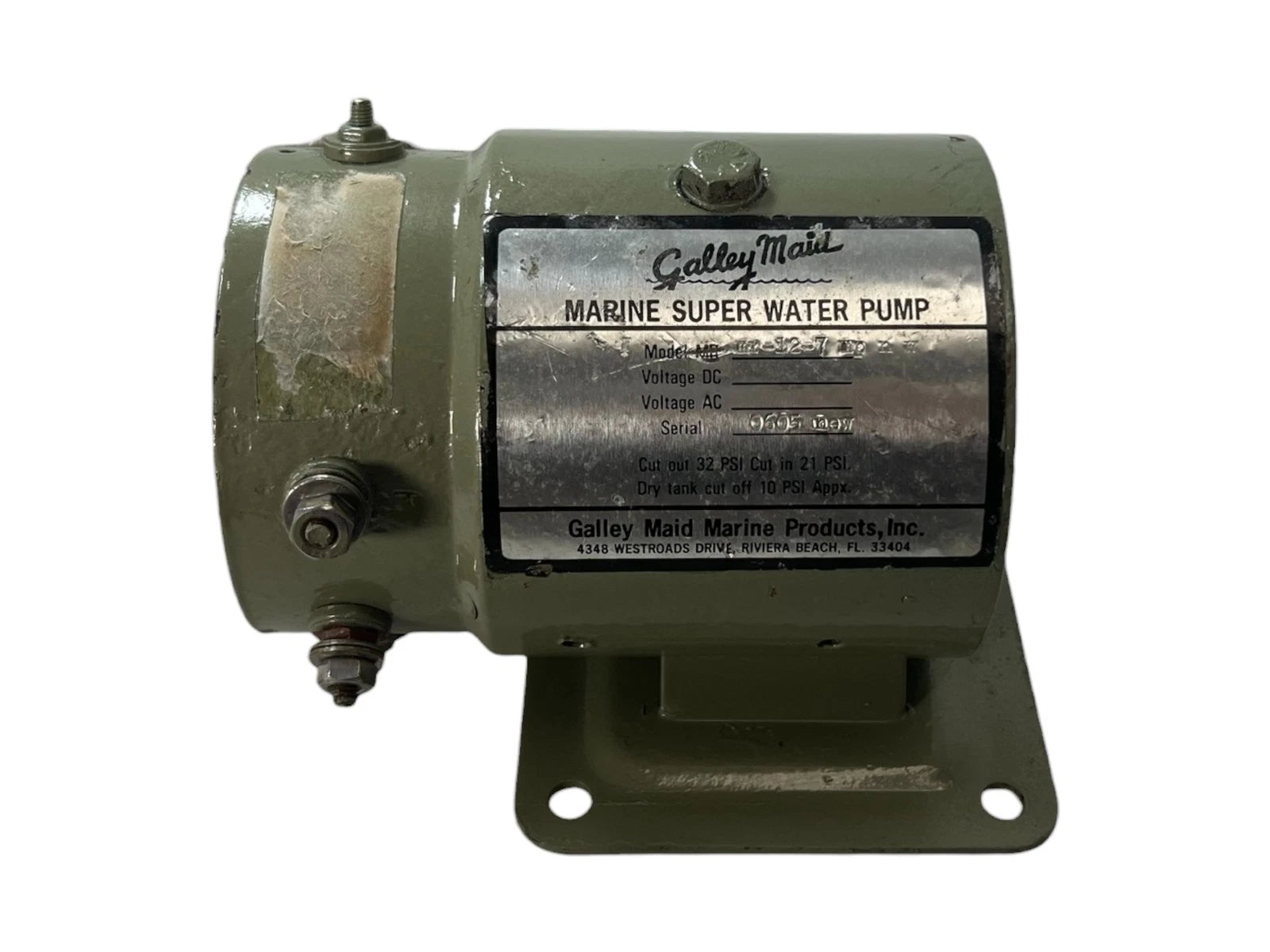 Galley Maid Water Pressure Pump 7 GPM 12V MR Series for Marine (For Parts)