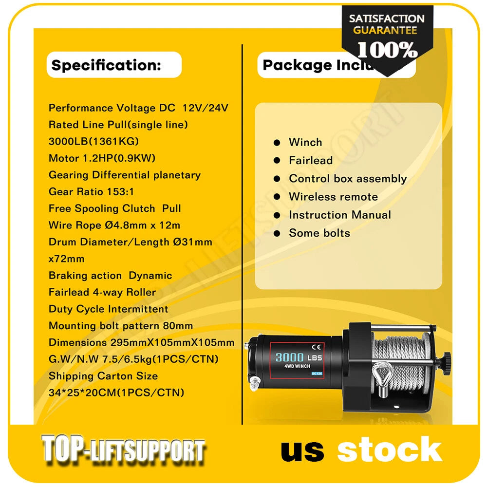 3000LBS Electric Winch for Truck Trailer Off-Road 4WD
