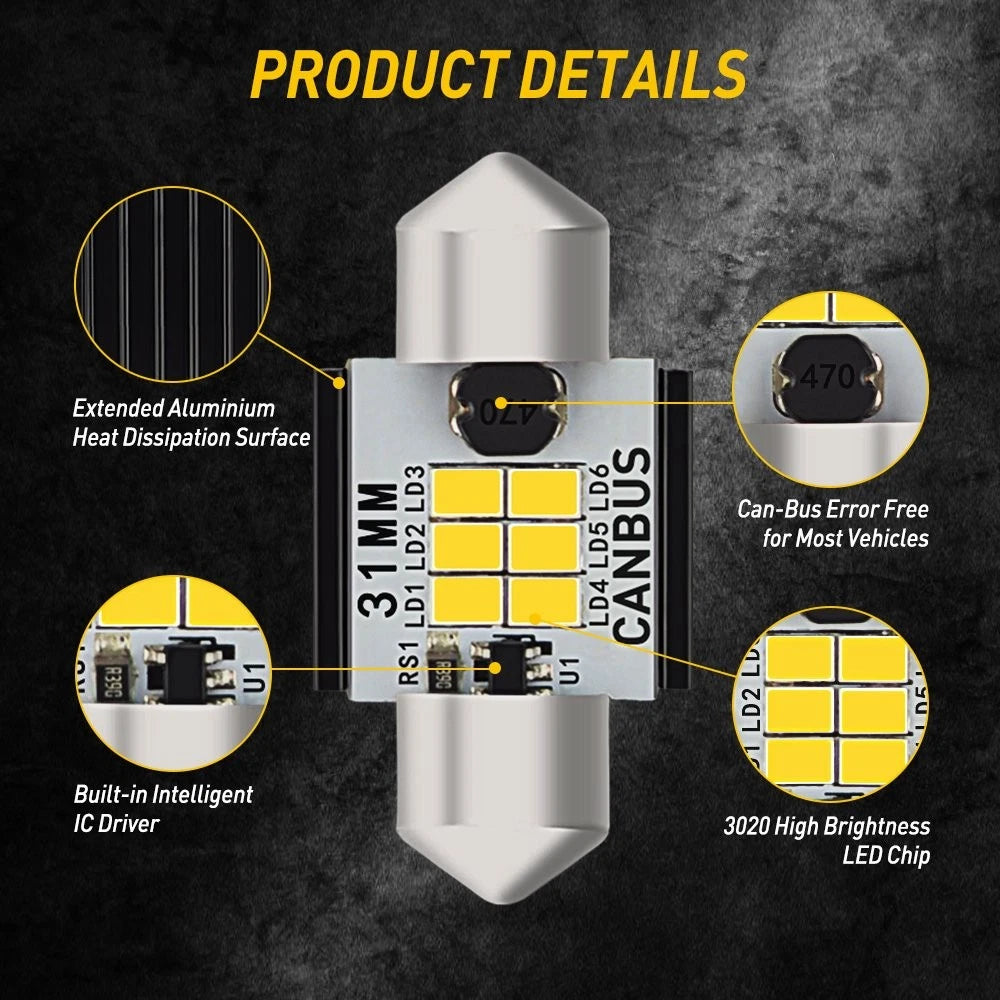 CANBUS 31MM LED Festoon Dome Map Interior License Plate Lamp for DE3175 DE302