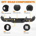 Black Steel Rear Bumper Assembly with LED Fog Lights for Toyota Tacoma (2016–2023)