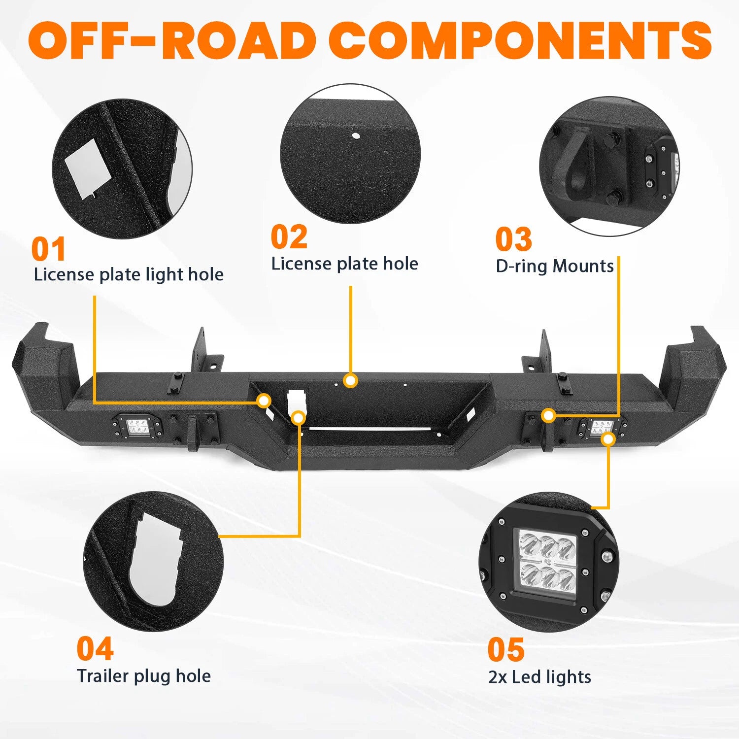 Black Steel Rear Bumper Assembly with LED Fog Lights for Toyota Tacoma (2016–2023)