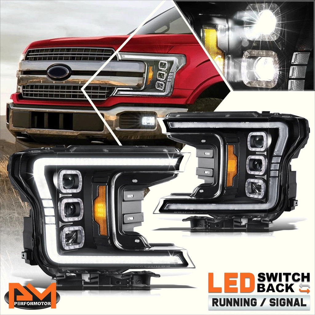 Full LED DRL Sequential Turn Signal Projector Headlights for Ford F-150 (2018–2020)