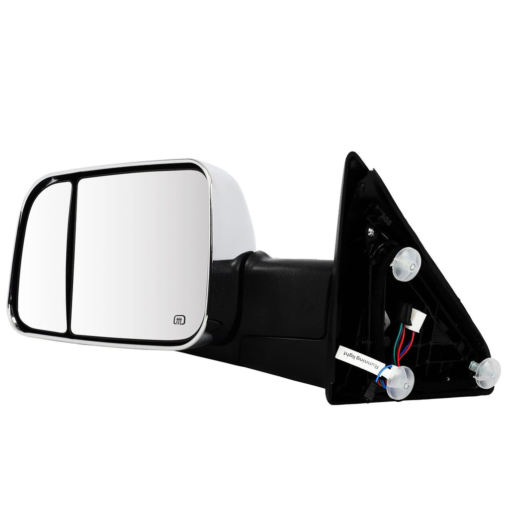 2X Power Heated Chrome Signal Puddle Light Tow Mirrors for Dodge RAM 1500-3500 (2002–2023)