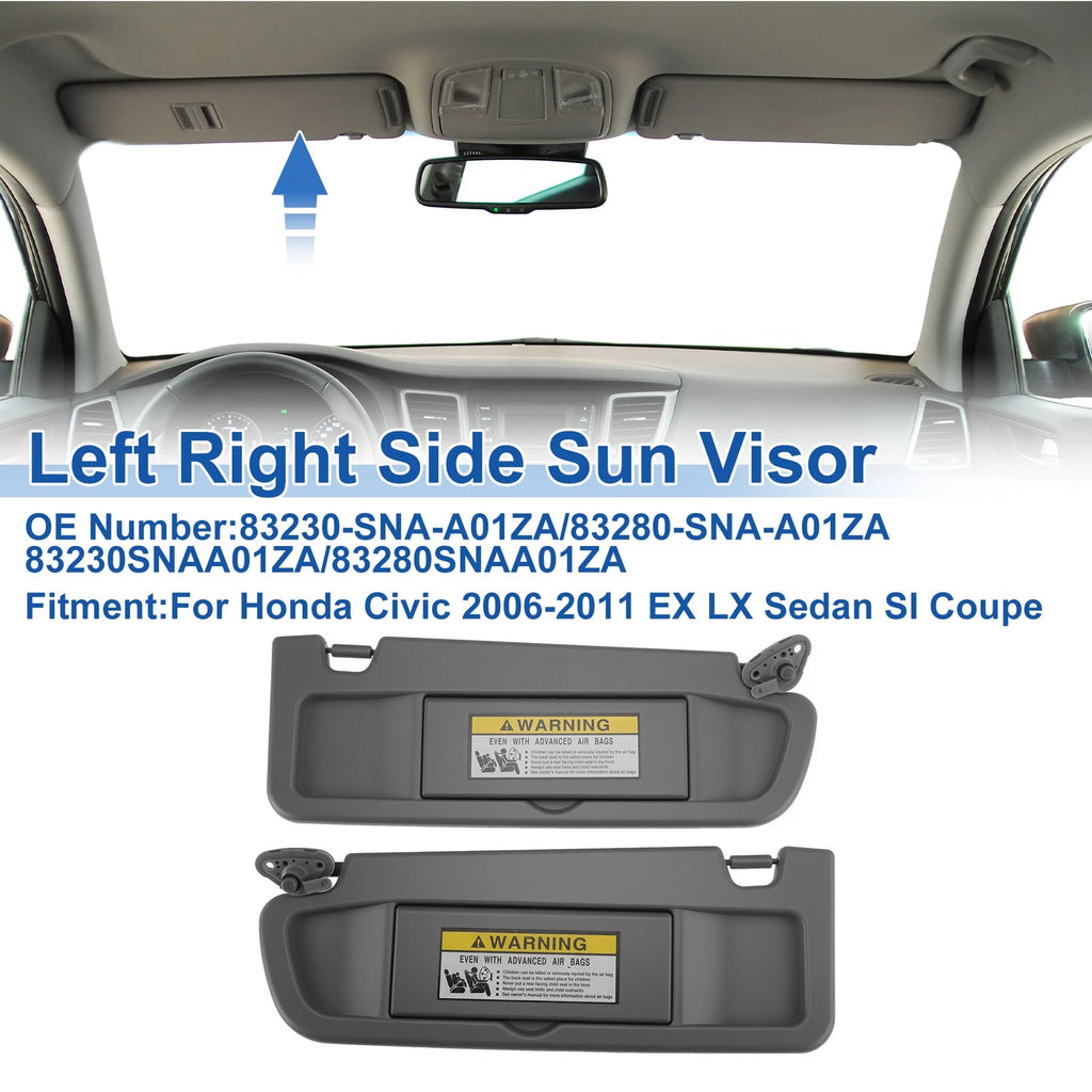 Set of 2 Sun Visors for Honda Civic (2006–2011) No. 83230-SNA-A01ZA Gray