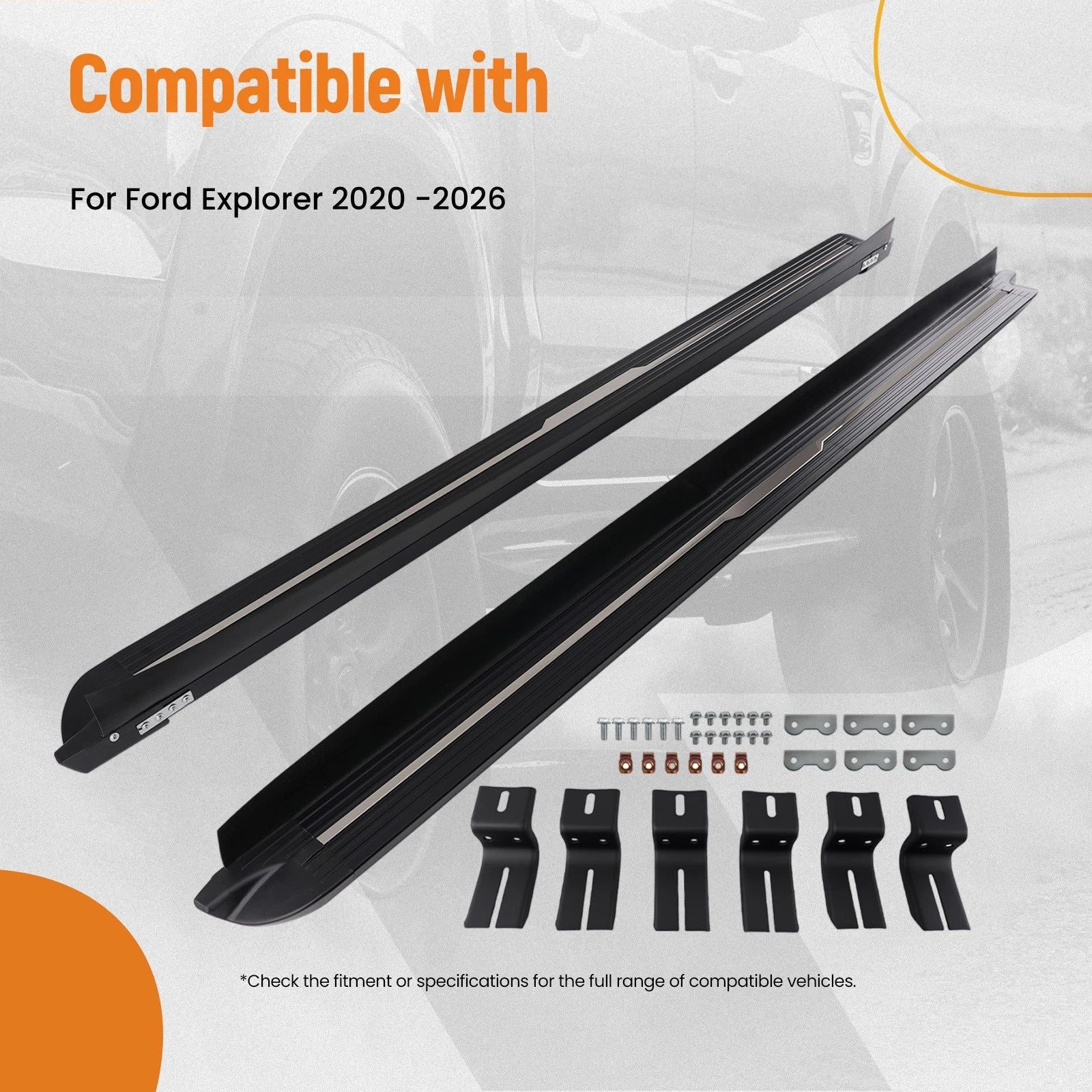 Set of 2 Nerf Bars Running Board for Ford Explorer (2020–2026) Black Silver