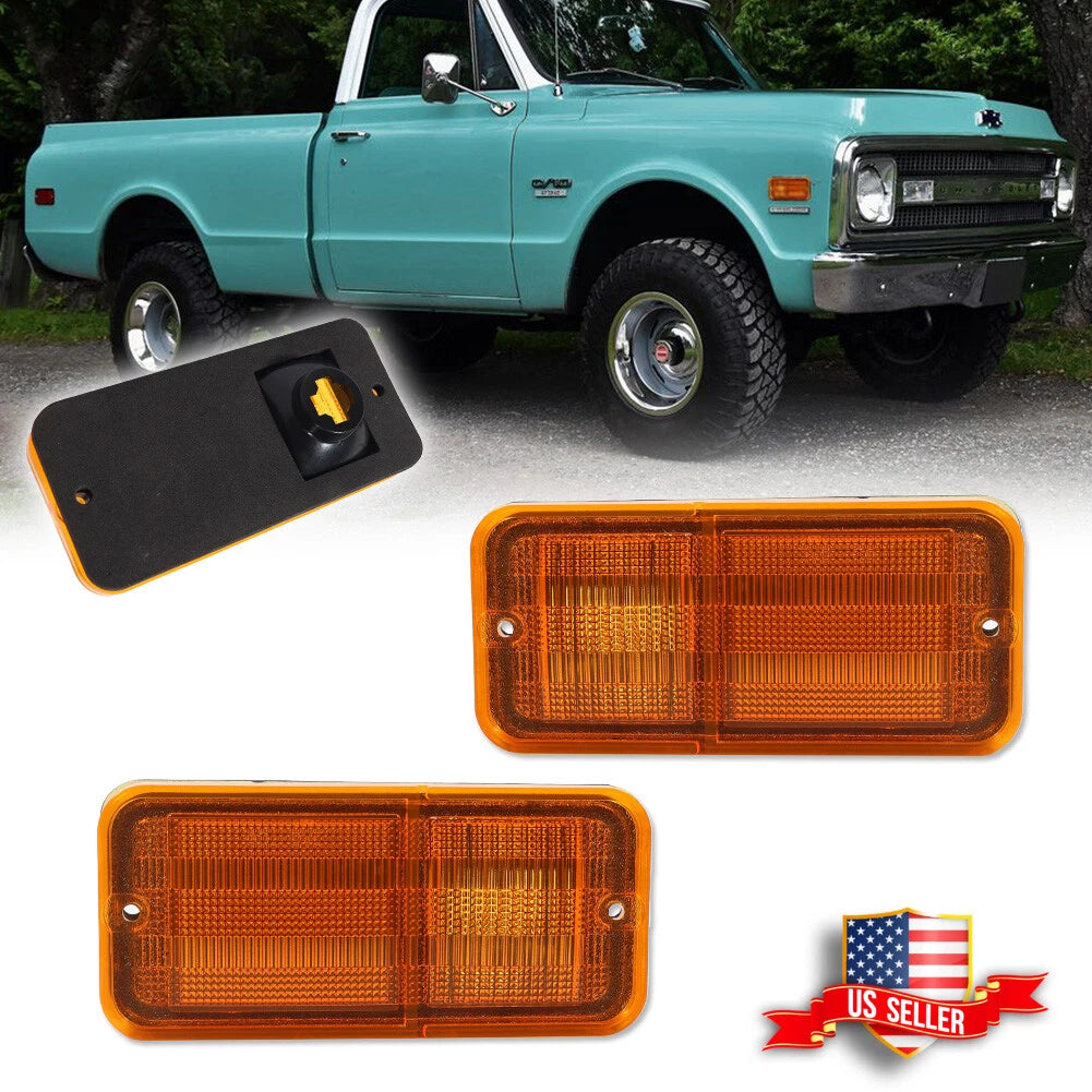 Set of 2 Front Amber Side Marker Lights for Chevrolet GMC C/K Pickup (1968–1972)