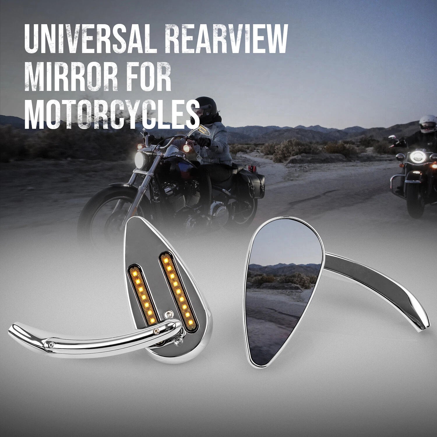 2X Rearview Mirrors with LED Turn Signals for Yamaha Suzuki Kawasaki Honda Harley