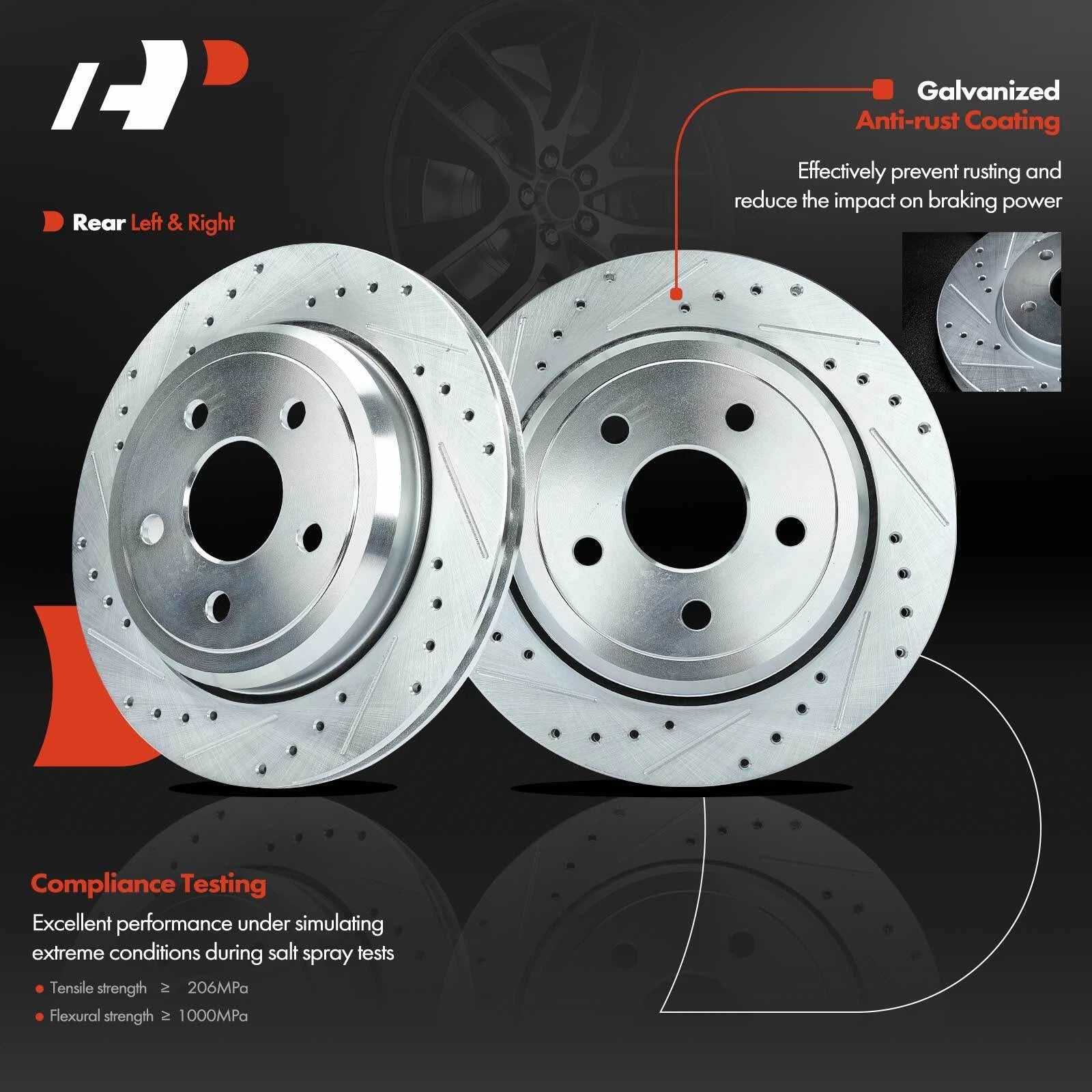 Rear Drilled Brake Rotors & Ceramic Pads for Dodge Durango Jeep Grand