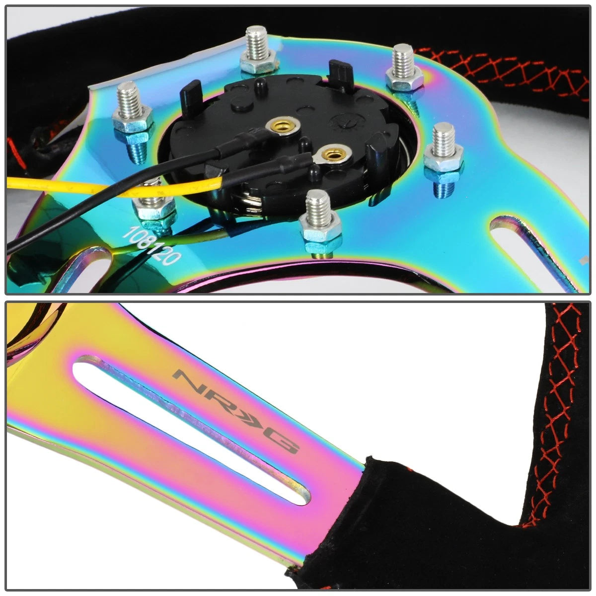NRG 35cm 3" Deep Dish Neo Chrome Suede Steering Wheel for Universal (2010–2023)
