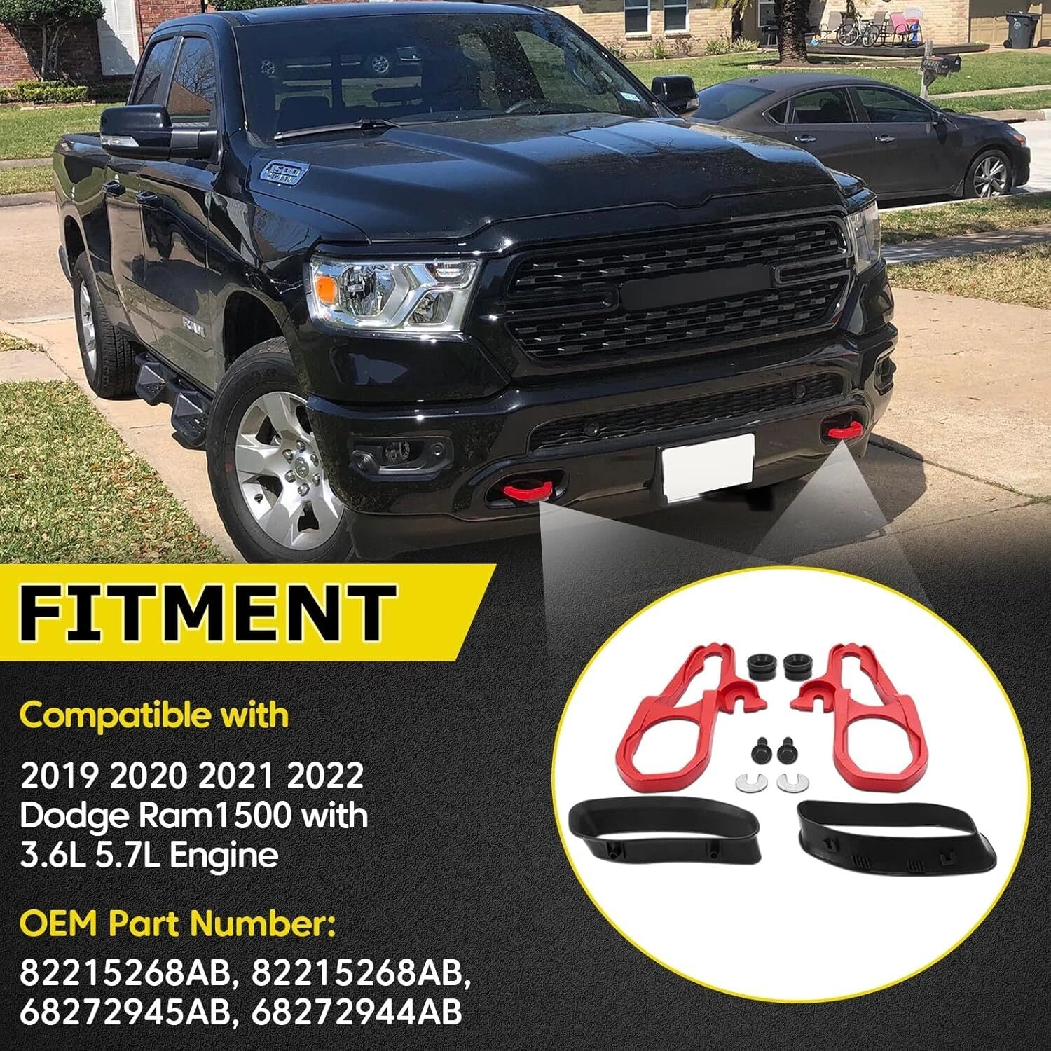 2X Front Tow Hook 82215268AB for Dodge Ram 1500 (2019–2022)