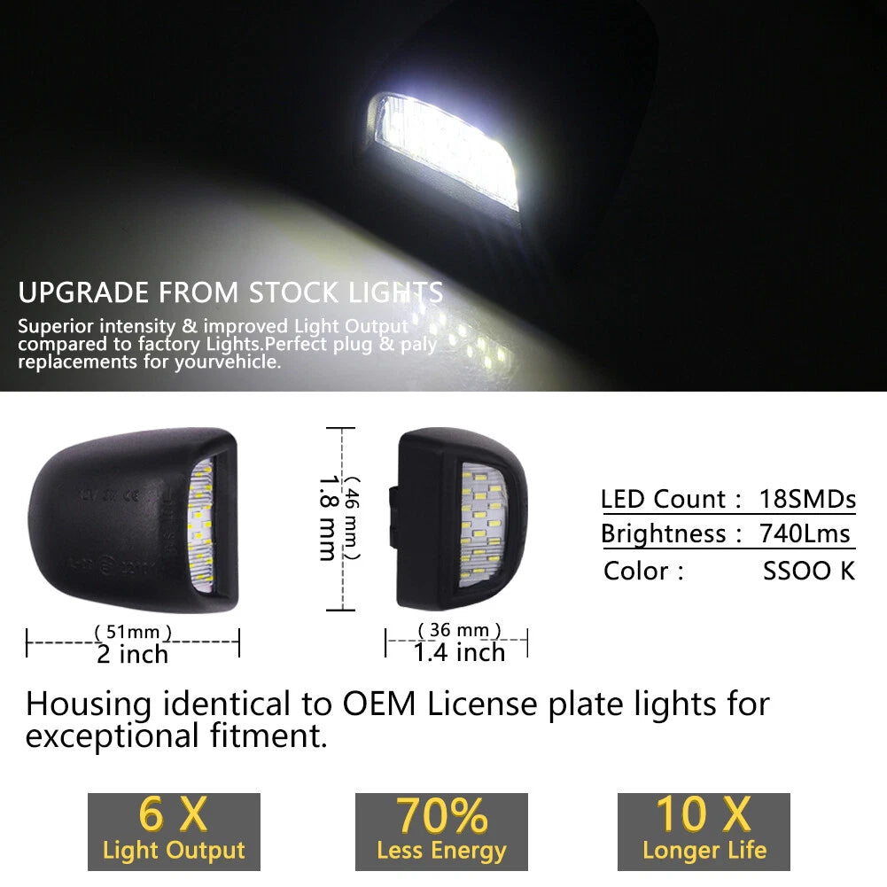 Full White LED License Plate Light Kit for GMC Sierra 1500 2500 3500 (2014–2023)
