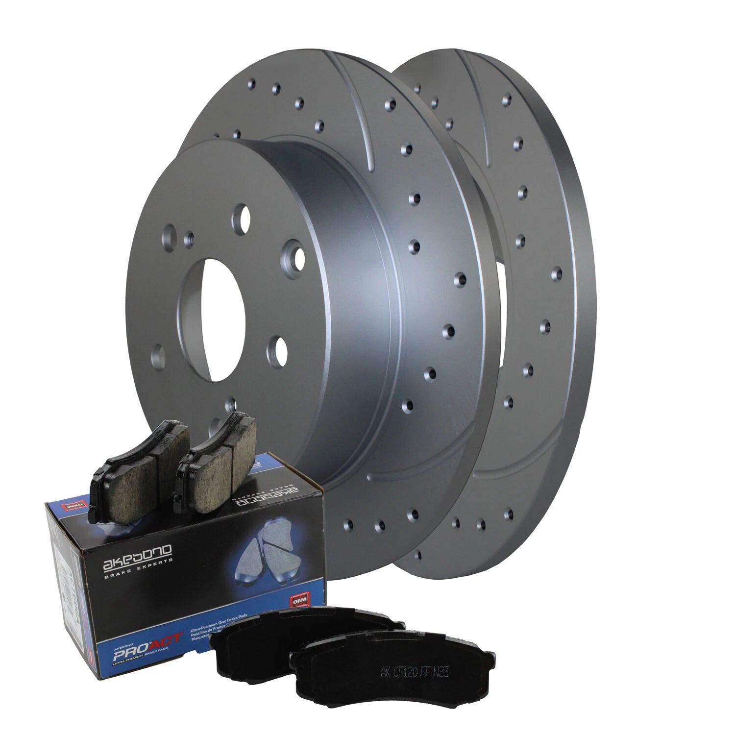 Rear Brake Kit 281mm Drilled Rotors & Akebono ProACT Pads for HS250h RAV4 (2010–2012)