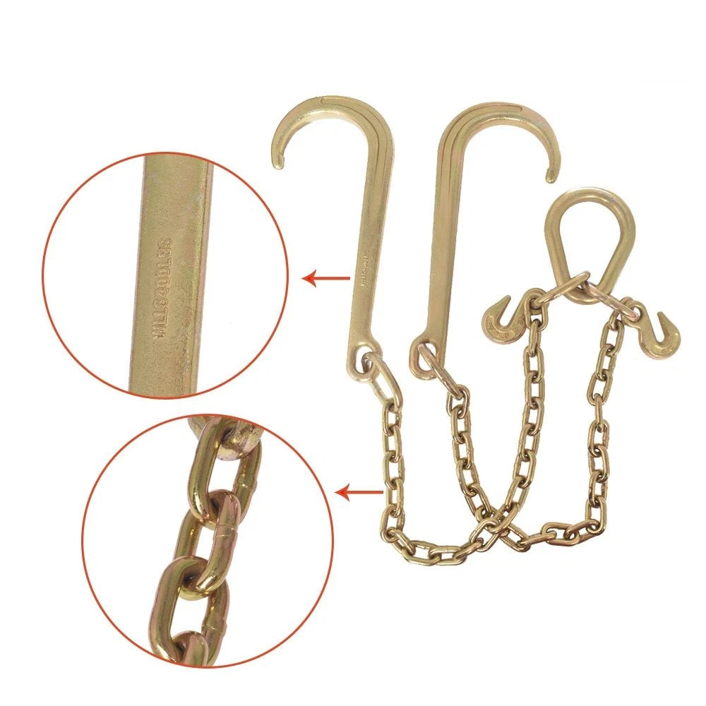 Set of 2 V-Chain Large J-Hooks for Flatbed Tow Trucks (Rollback)