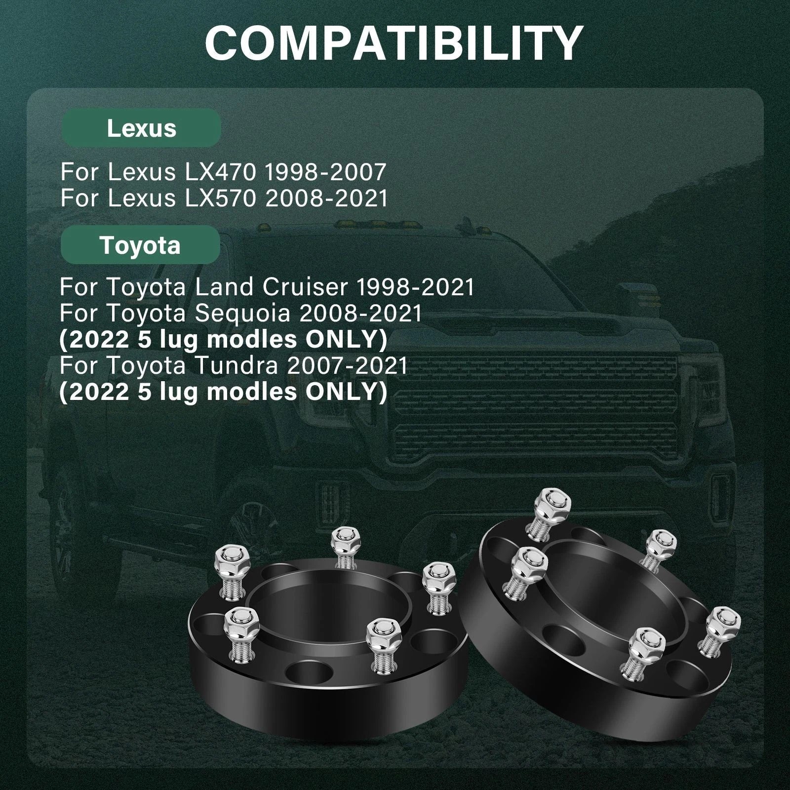 2X 5X150 1.5" Hubcentric Wheel Spacers for Toyota Tundra (2007–2022) Lexus LX470 (1998–2007)
