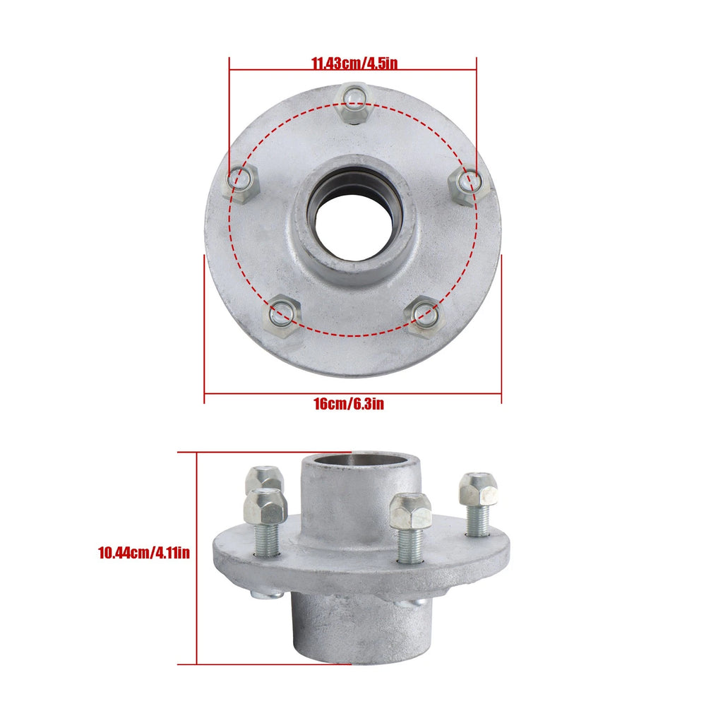 Set of 2 Galvanized Trailer Wheel Hub Assemblies for 3