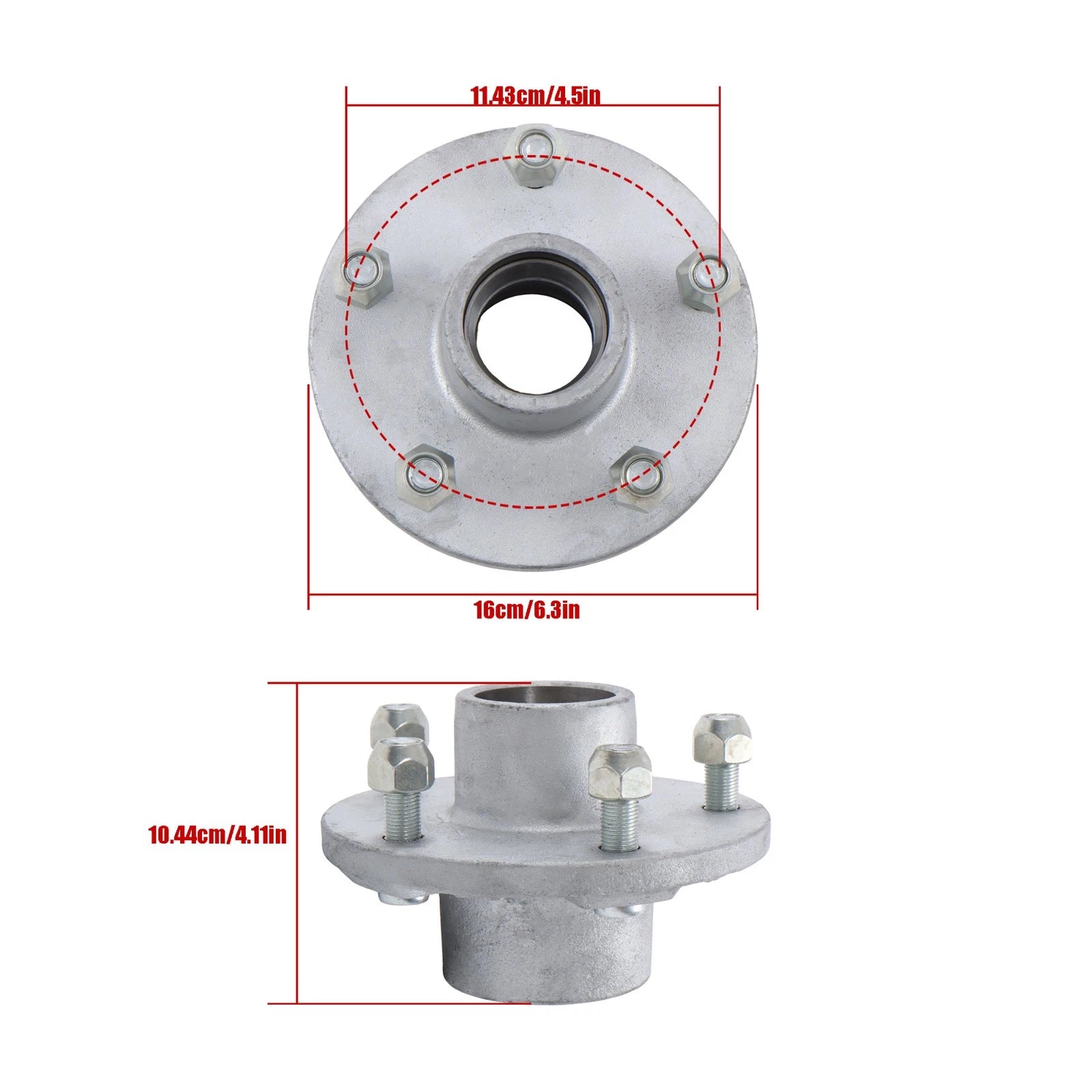 Set of 2 Galvanized Trailer Wheel Hub Assemblies for 3