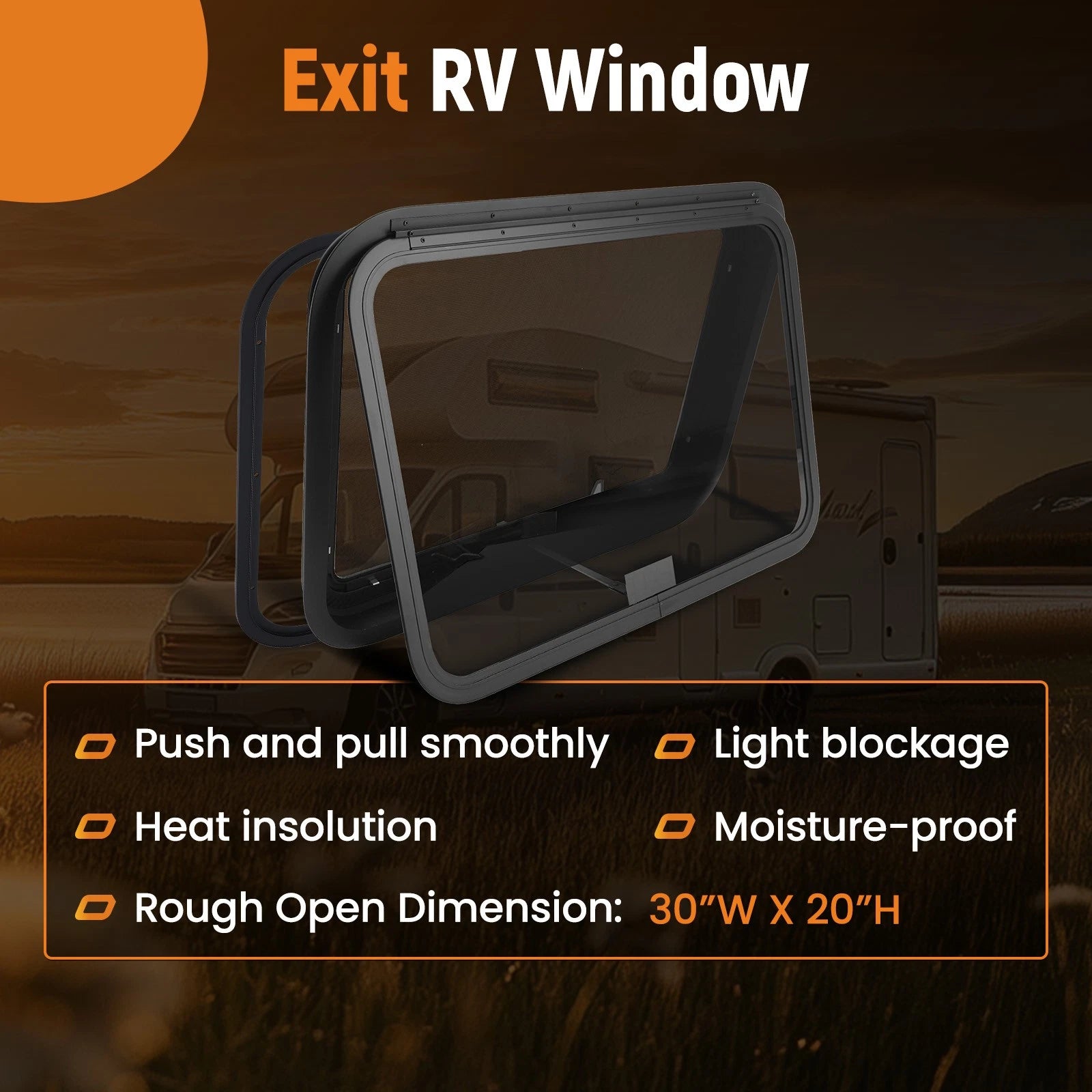 30" x 20" RV Camper Exit Window for RV Trailer Cargo Food Truck